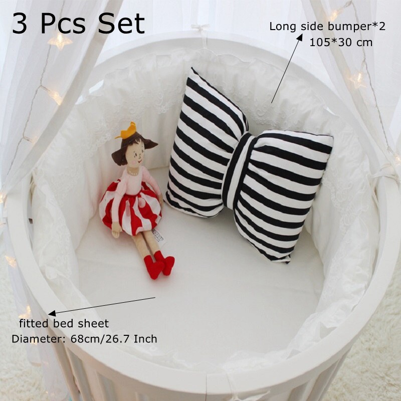 5 stücke Set Neugeborenen Baby Runde Krippe Stoßstangen INS Spitze Baby Oval Bett Baumwolle Einfarbig Umliegenden Schutz Baby Wiege bettwäsche