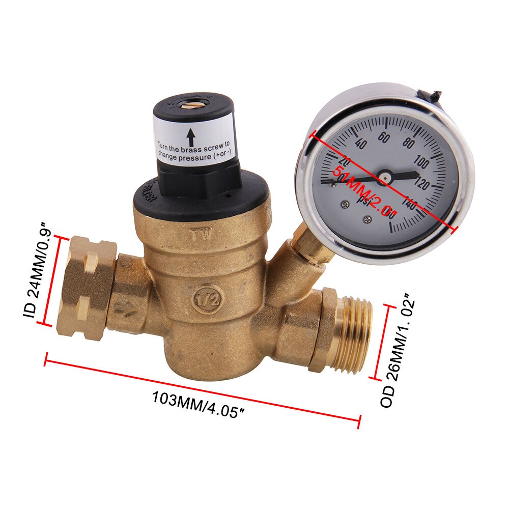 M11-0660R Brass Water Pressure Reducing Maintaining Valves Regulator Mayitr Adjustable Relief Valves With Gauge Meter
