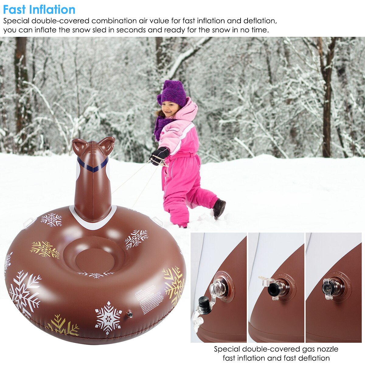 PVC Husky Winter Multi-function Snow Tube Inflatable Sled Summer Pool Float with Grip Handles for Adults 117x87cm