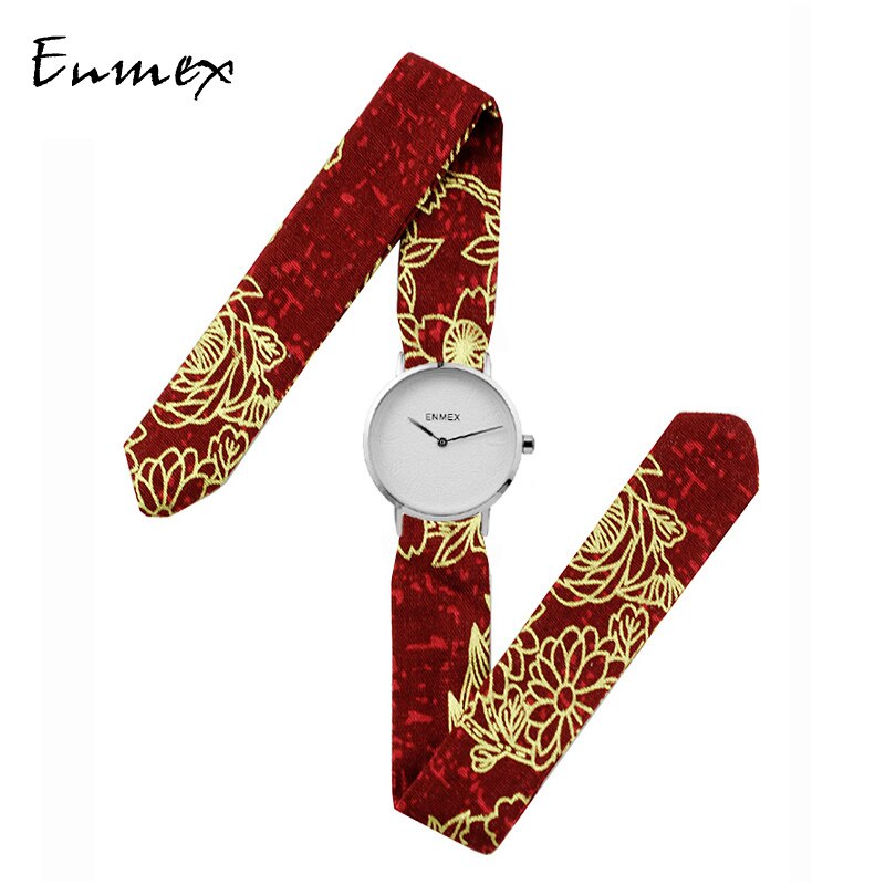 Lady simple watch Enmex strappy cotton watch MULAN style chinese Princess red-crowned crane quartz wristwatch: rflower