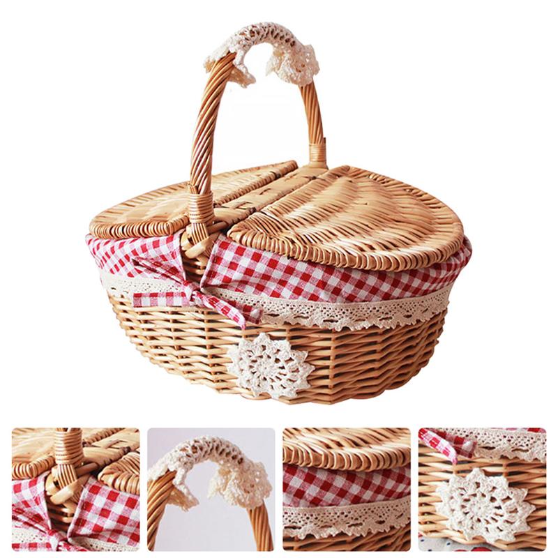 1Pc Tote Basket Picnic Basket Weaving Basket Willow Weaving Basket Portable Outdoor Fruit Storage Holder: 4