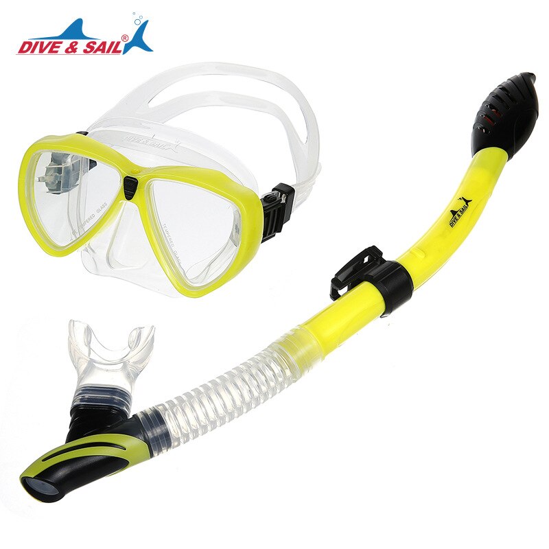 Skuba Diving Mask Snorkel Anti-Fog Goggles Set Diving Glasses with Dry Snorkel Tube Diving Equipment: Set Yellow