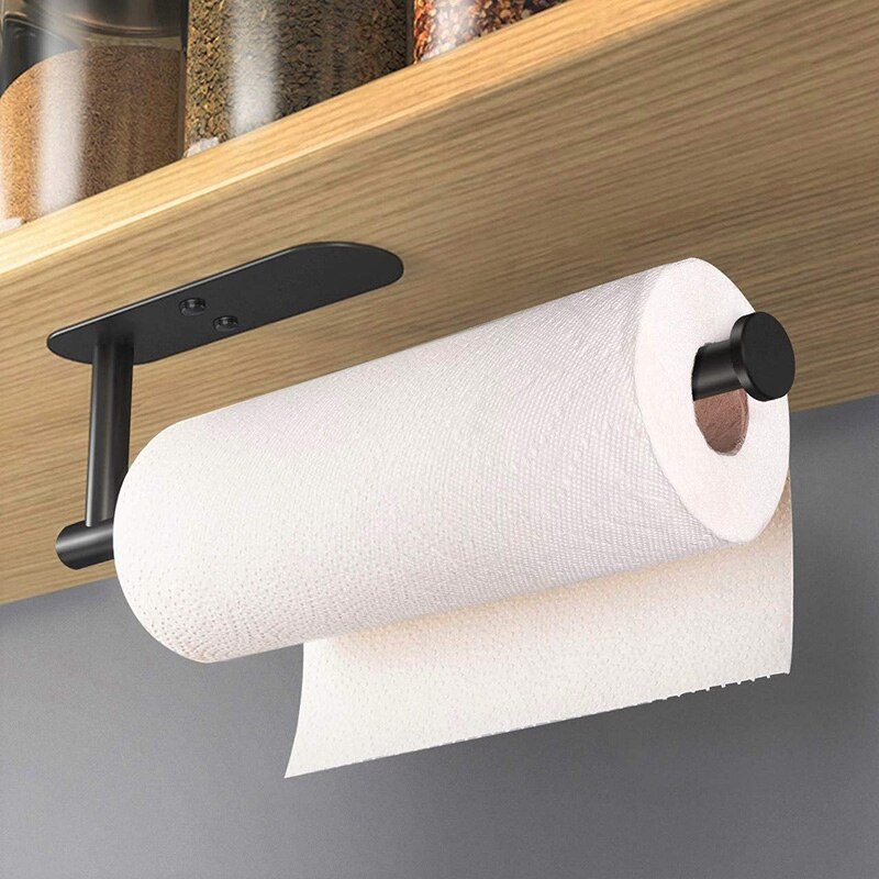 Paper Towel Holder Under Cabinet Wall Mount for Kitchen Paper Towel Adhesive Black Paper Towel Roll Holder Stick to Wall
