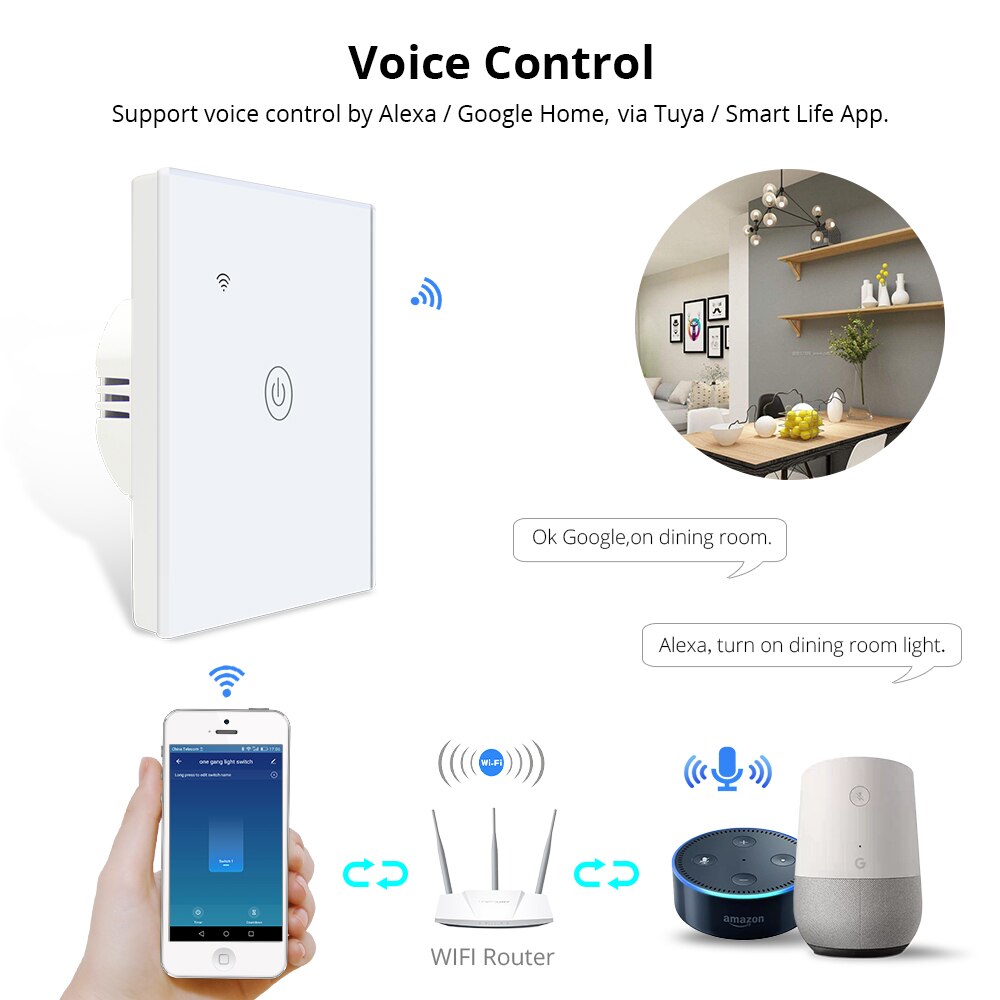 Zemismart Tuya WiFi Light Switch Neutral Optional One Two Three Gangs Alexa Google Home Assistant Smart Life Control