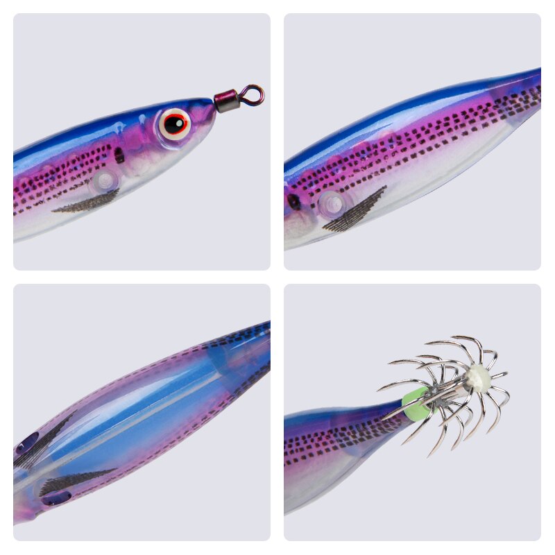 LETOYO-9,5g, 80mm,señuelo de pesca flotante, jibioneras, pajaritos pesca calamar, anzuelo de calamar, Jigging, gambas artificiales, luminoso, señuelos pulpo, sepia, para pesca en el mar, poteras calamar