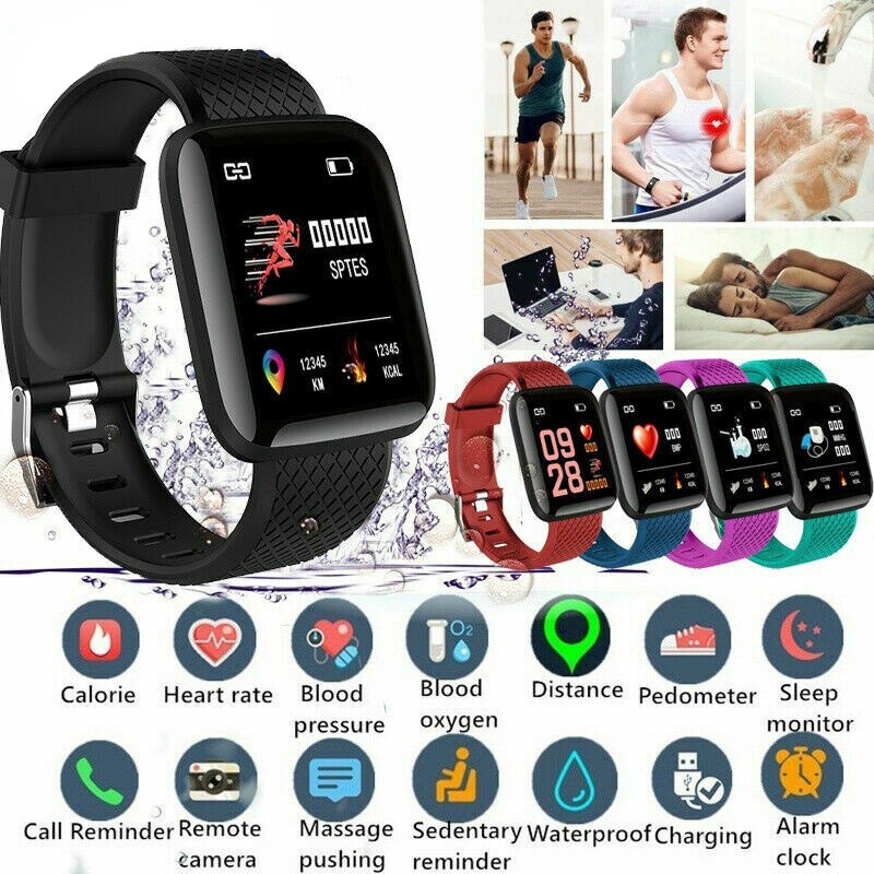 116 PLUS Color Screen Smart Watch Heart Rate Blood Pressure Waterproof Fitness Tracking Watch AIA99