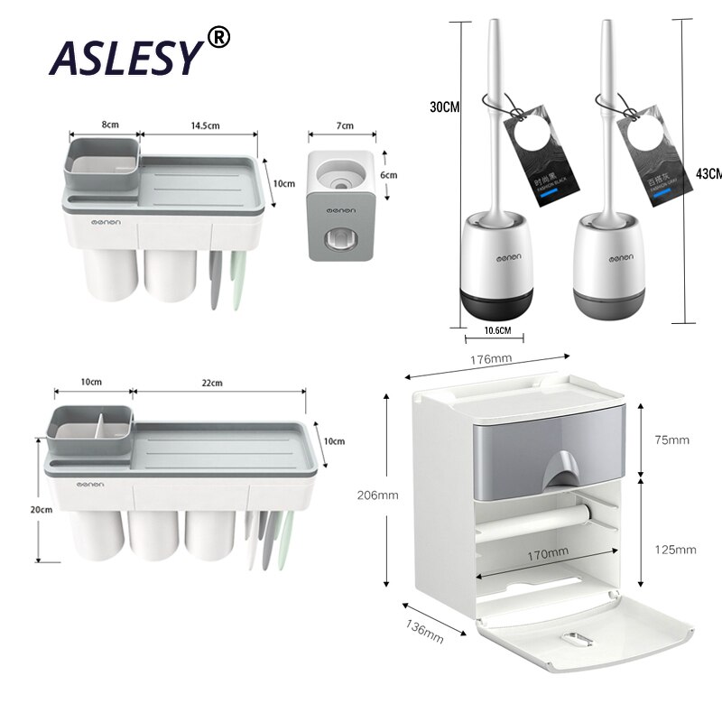 Toothbrush Holder Wall Mounted Automatic Toothpaste Dispenser Storage Rack Soft Toilet Brush Tissue Box Bathroom Accessories Set