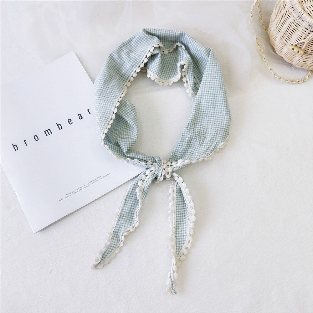 Kvinders plaid silkehår hoved tørklæde hovedbånd med blomsterblonde trekantede halstørklæder til kvinder bandana femme: Grøn
