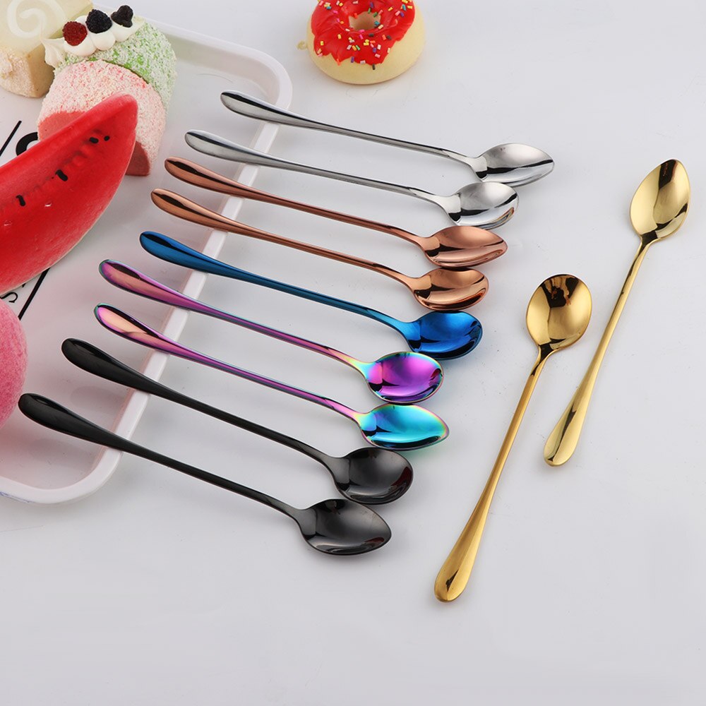 Rvs Lange Steel Koffie Thee Lepel Multicolor Koud Drankje Fruit Ijs Dessert Lepel Keuken Servies Levert