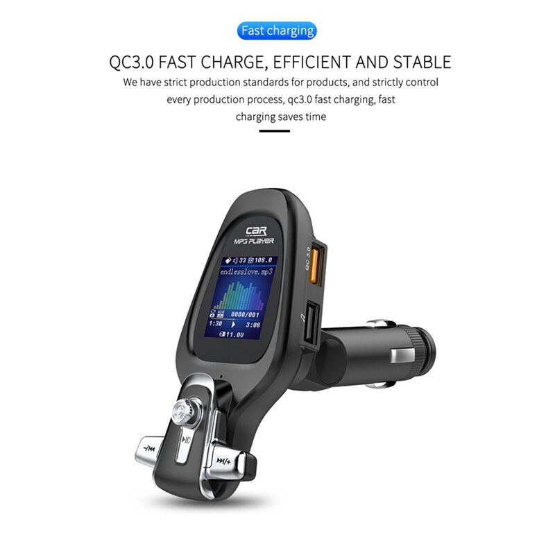 BT28 Color Screen QC 3.0 Fast Charge Multi-Function Card Car Bluetooth FM Transmitter Car Mp3 Player Adapter Charger