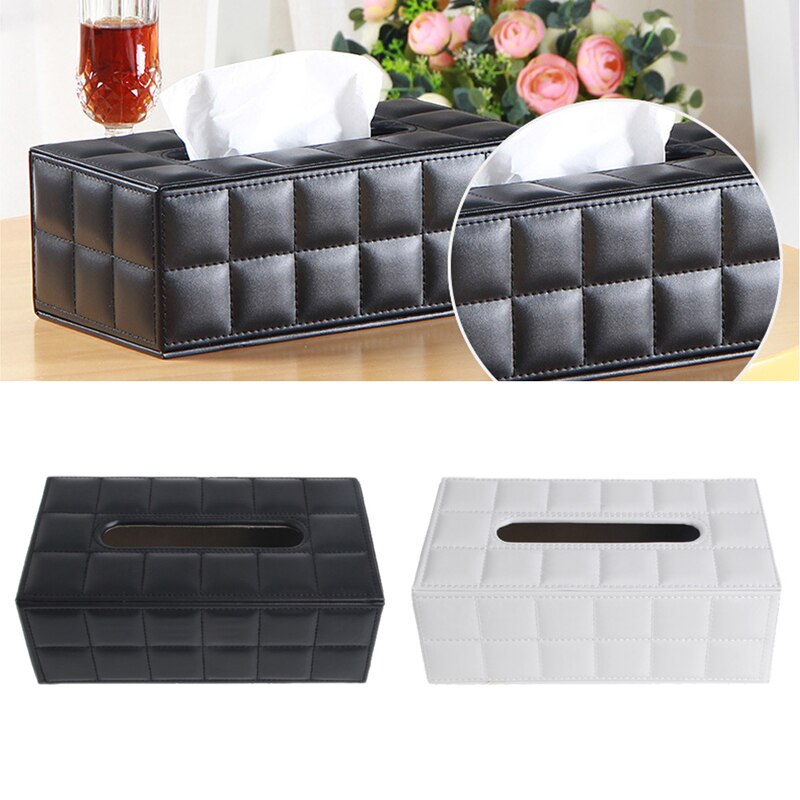 Durable Rectangular Leather PU Standard Tissue Box Holder For Home Office Car