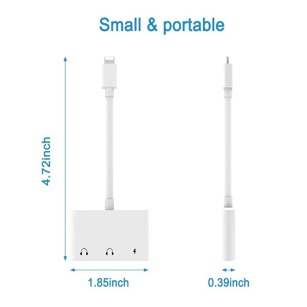 3 in 1 Charging Audio Adapter Headphone Splitter for Dual Lightning + 3.5mm Jack Cable Fast Charger for iPhone SE/8/7/X XR iOS