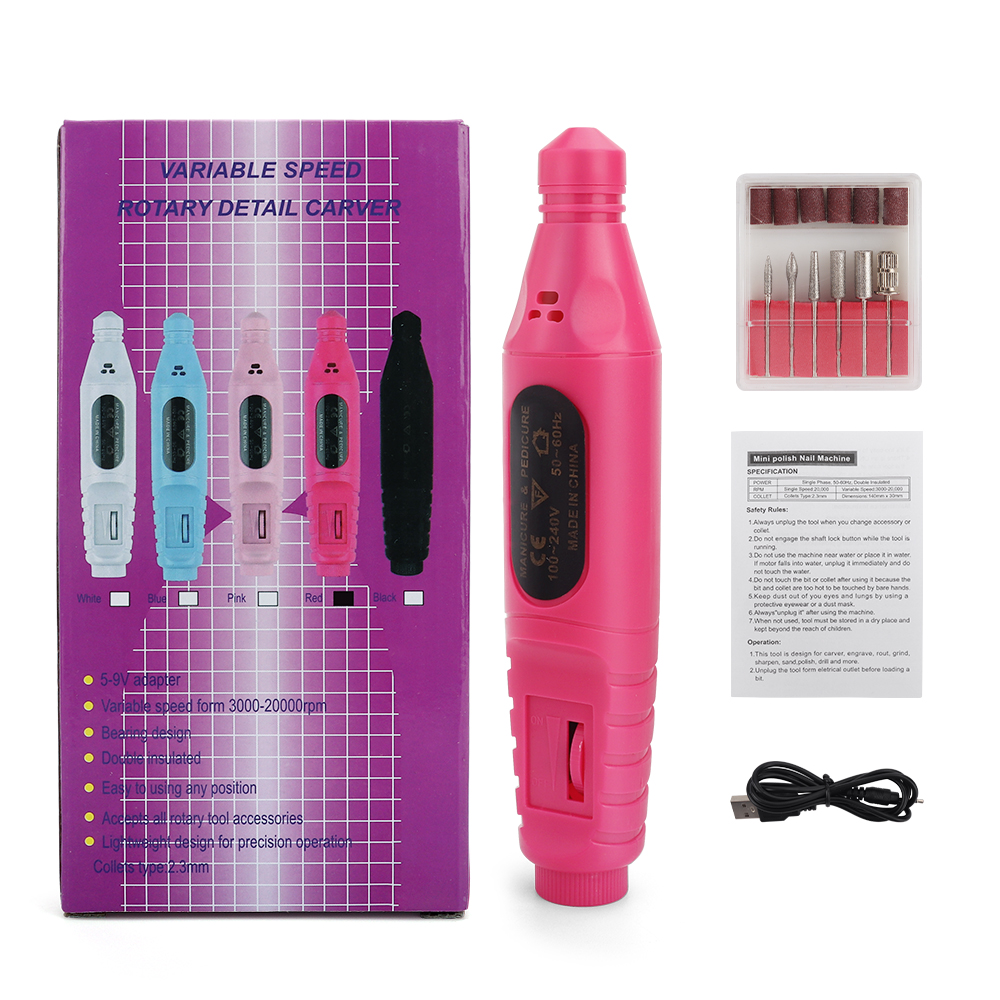 Mini perceuse à ongles électrique, meulage de vernis, outil de manucure et pédicure, ponceuse à ongles, lime, ensembles de stylos de perçage: Rosered