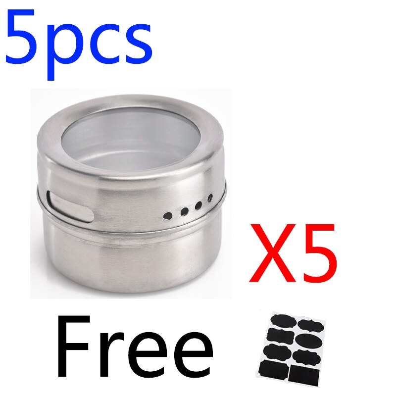 Magnetic Spice Jar Set With Stickers Stainless Steel Spice Tins Spice Storage Container Pepper Seasoning Sprays Kitchen Tools: Set A