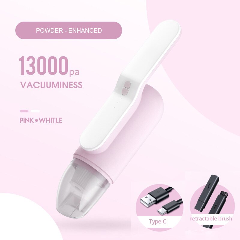 13000pa Tragbaren Handheld Staubsauger Drahtlose Vakuum Reinigung Auto Innen Sunction Reiniger für Auto Home: pink