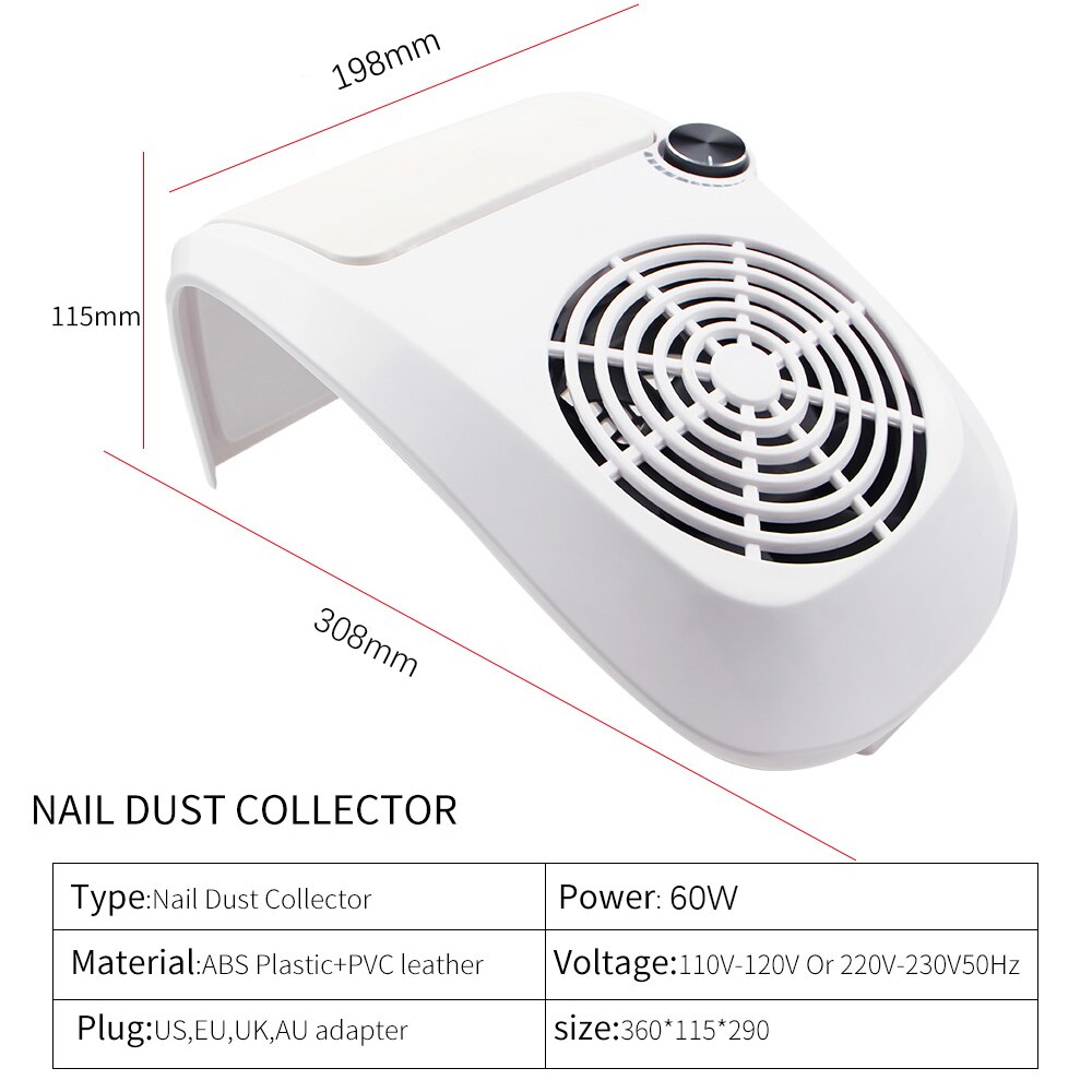 60W Krachtige Nail Stofafzuiging Collector Stofzuiger met 2 Stof Verzamelen Zak Nail Art Equipment Nail Salon Gereedschap