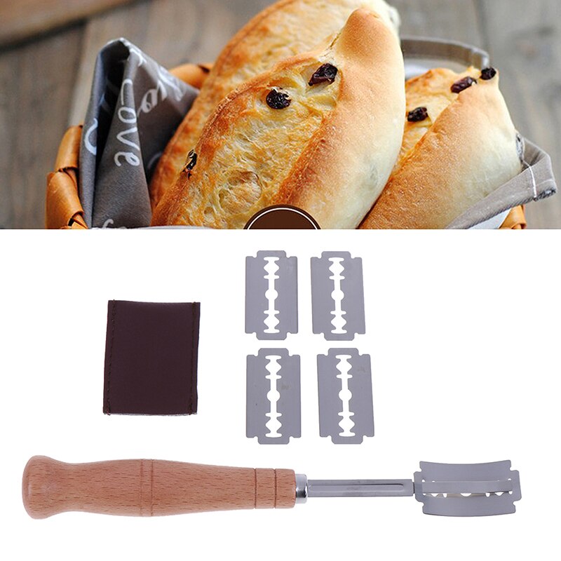 5 Blades Bread Bakers Lame Slashing Tool Dough Making Cutter Wood Handle Set Baking Sour Bread Jar Scoring Knife Razor Cutter