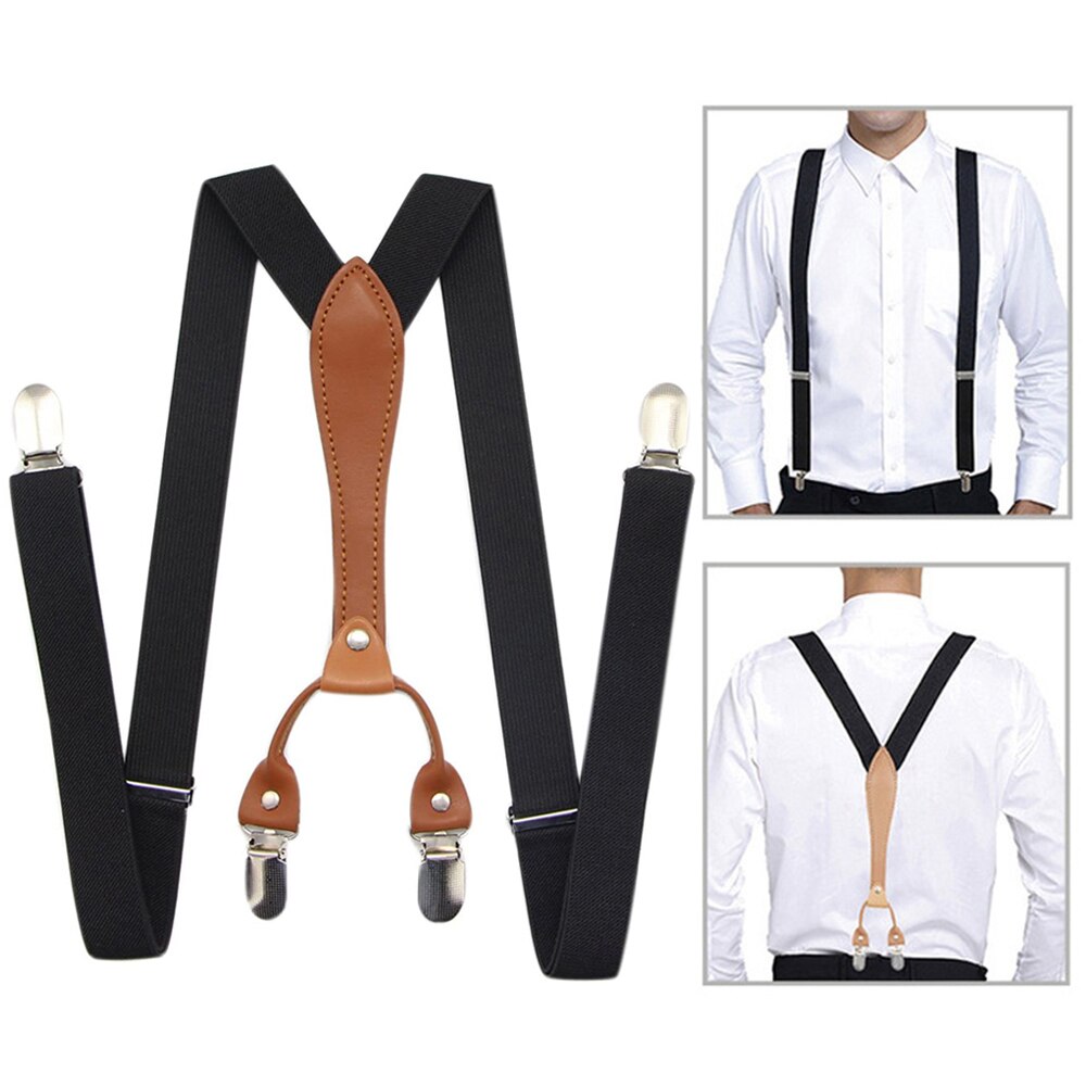 2.5cm Wide X-Shape Trouser Pants Suspenders Braces 4 Clips for Adult Women Men Boy Girl Wedding Party Event-Black Blue Red