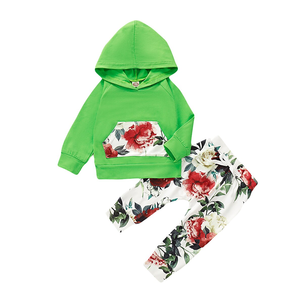 Neue Beiläufige Kleinkind Baby Mädchen Jungen Mit Kapuze Spitzen Blumen- Hosen 2Stck Outfit einstellen Kleidung 0-24M: Grün / 24M