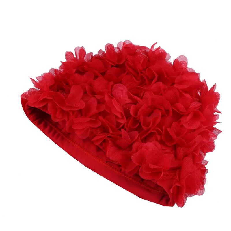 Gorros de natación con flores tridimensionales para mujer, gorro de baño con de pétalos de flores de colores, gorro de baño para mujer, gorro de baño para Pelo Largo: red