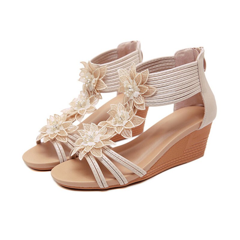 Summer Flowers Shoes Women Wedge Sandals Ladies Wedge Shoes Casual Woman Summer Shoes A1456