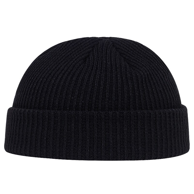 Herfst winter meloen muts heren dames gebreide muts muts schedelkap matrozenmutsen manchet kort randloos retro marineblauwe hoeden casquette: Zwart