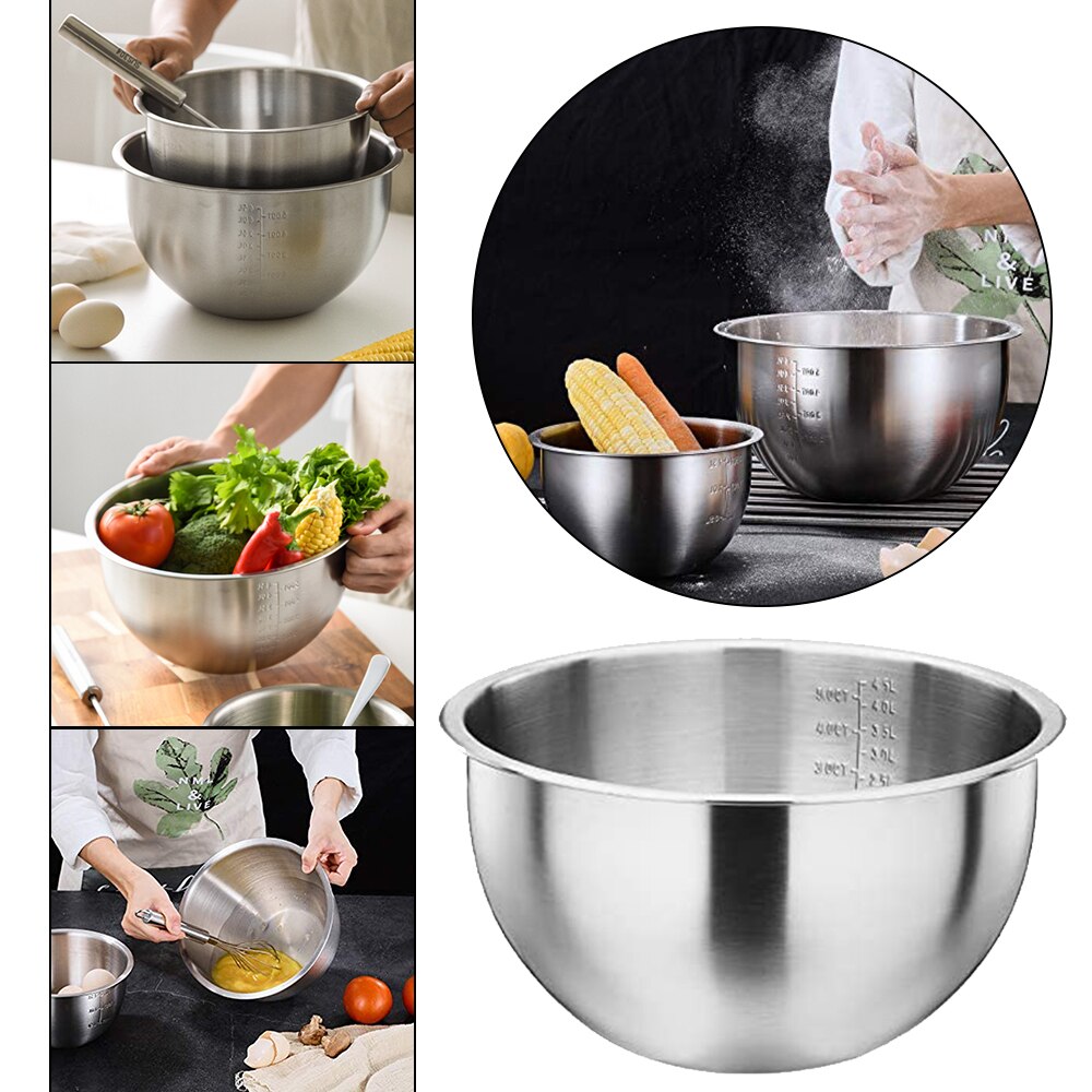 304 Rvs Kommen Mengkom Met Schaal Diepe Mengen Ei Kommen Non Slip Keuken Metalen Kom Voor Bakken Salade koken