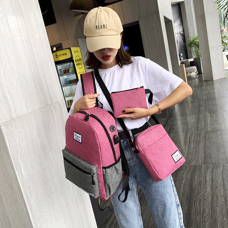 Canvas Usb Contrast color School Bags for Girls Boys Teenagers Backpacks Bookbags Large Capacity College Teen School bag