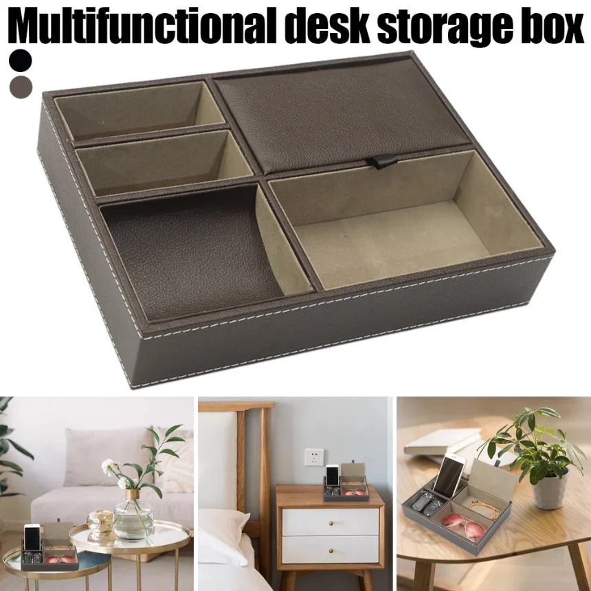 Bandeja organizadora de mesita de noche de cuero Pu para hombre, escritorio, vestidor, caja de almacenamiento superior, joyería, llaves, teléfono, billetera, accesorios para reloj, 1 ud.