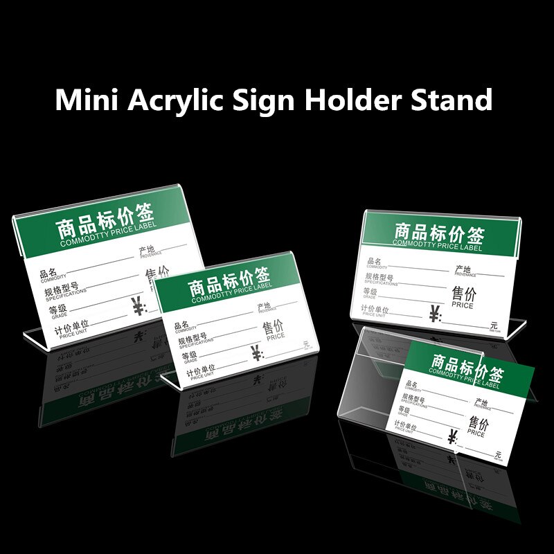 10pcs 7*10cm Acrylic Clear Plastic Desk Sign Label Stand L Shape Table Card Price Tag Holders Frame Label Tag Paper Display