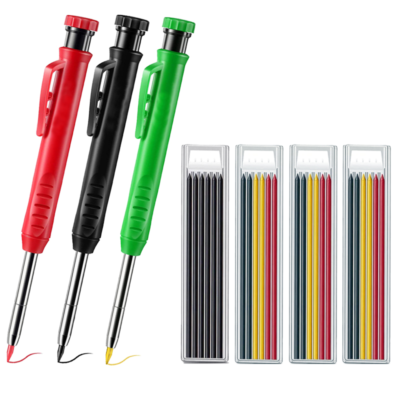 Solide timmermanspotloodset Houtbewerkingsgereedschap Vulpotloodset Constructie Timmerman Marker Multi-box Navulstiften Kraspen: Black