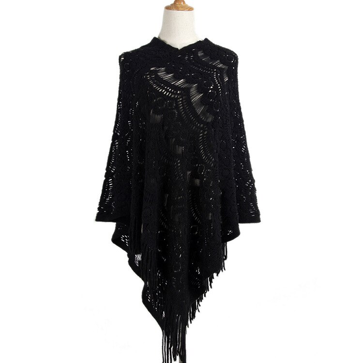Sweater Red White Lady Pullover Tops Hollow Out Autumn Sweater Woman Cloak European Style Christmas: black