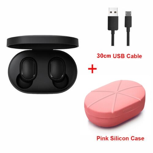 Xiaomi Redmi AirDots 2-auriculares, inalámbricos por Bluetooth 5,0, auriculares intrauditivos de graves estéreo con carga por Inteligencia Artificial: add pink case cable