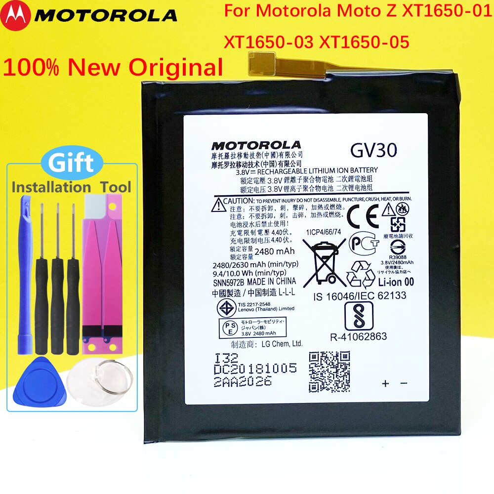 100% Original Battery For Motorola Moto Z XT1650-01 XT1650-03 XT1650-05 GV30 Mobile Phone Tools