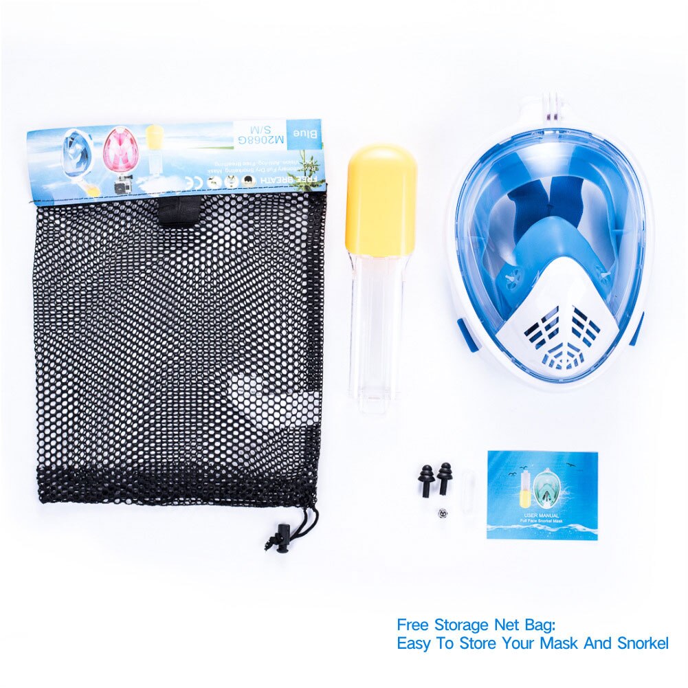 Full Face Snorkel Mask Snorkeling Mask with Detachable Camera Mount 180° Panoramic Anti-Fog Anti-Leak Diving Mask