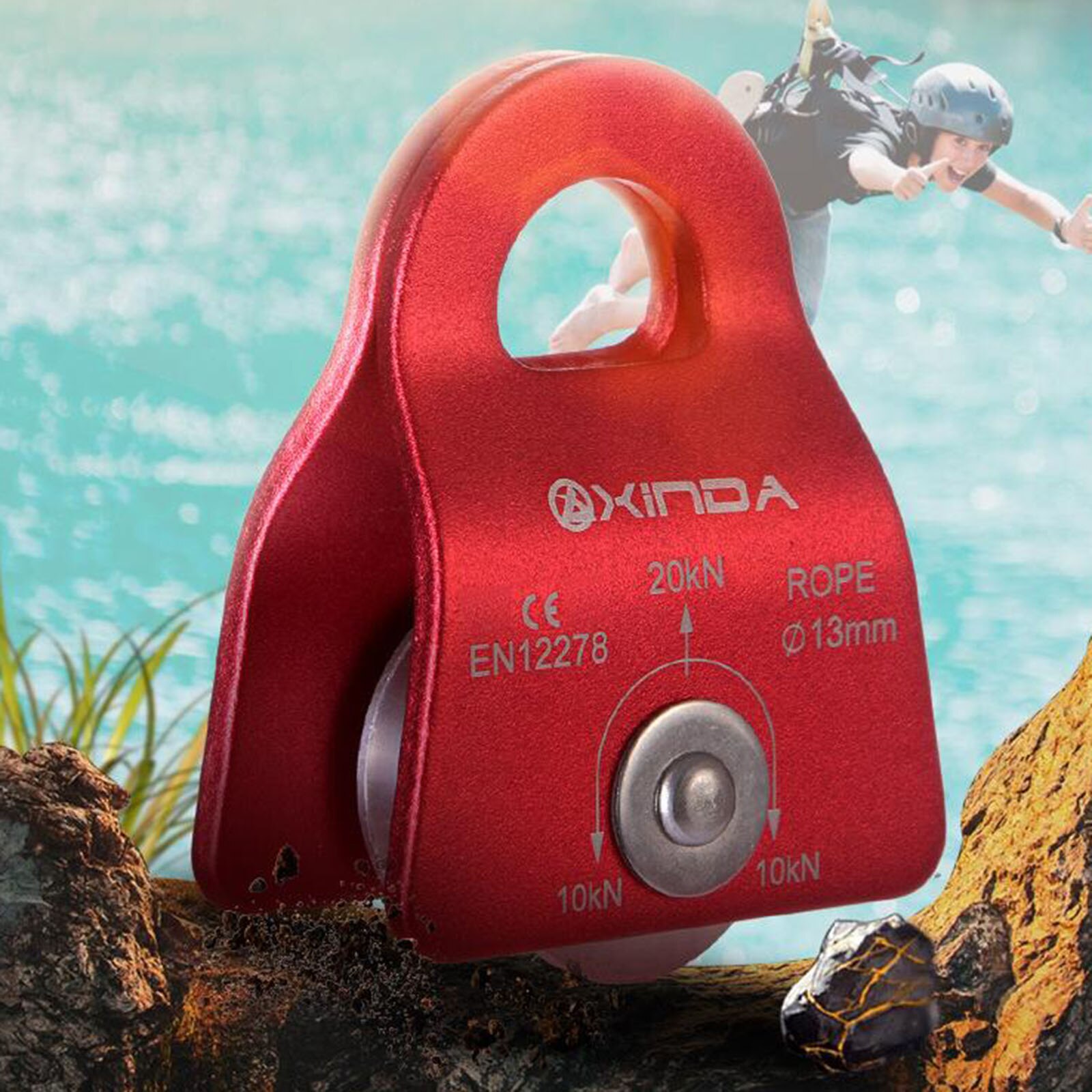 20KN 4500lbs General Purpose Mobile Pulley for Rock Tree Climbing 13mm Rope