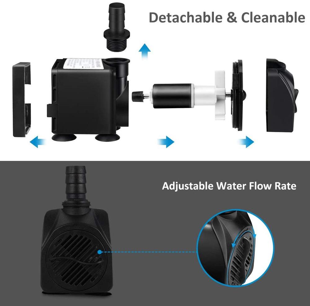 550GPH 30W CE Ultra Quiet Submersible Fountain Water Pump, 2000L/H, with 7.2ft High Lift, 3 Nozzles for Aquarium, Fish Tank, P