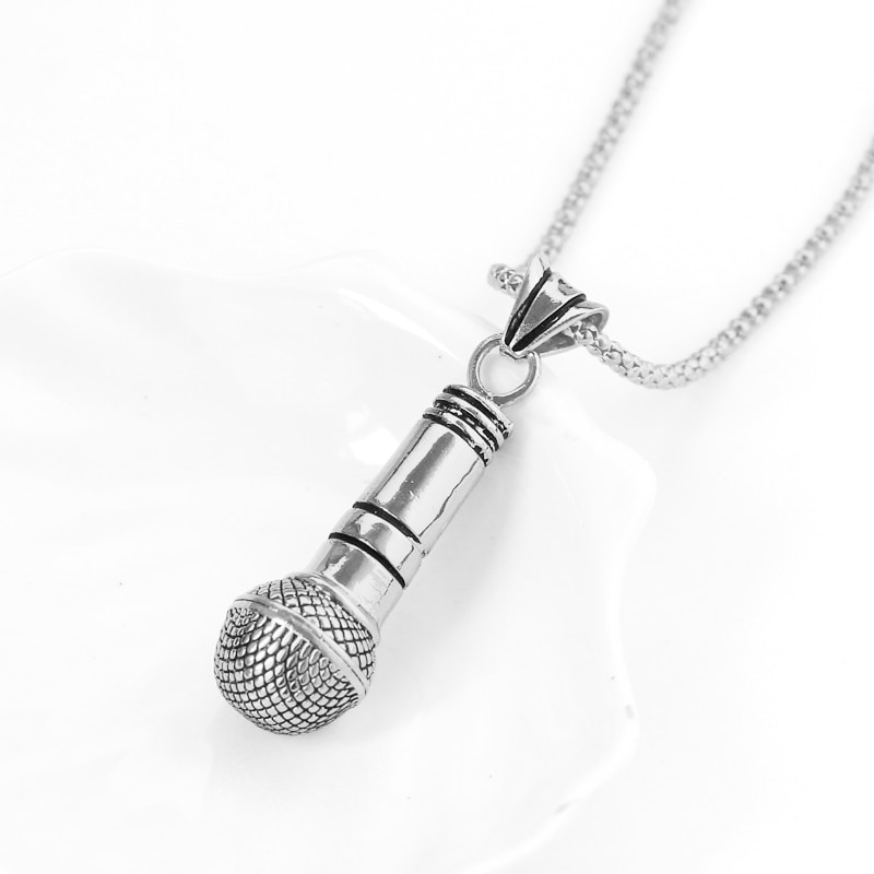 Big Microphone Pendant Necklace Sliver Gold Link Chain Necklaces Hip Hop Alloy Jewelry for Women and Men