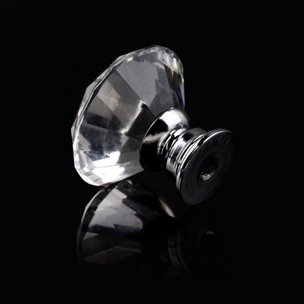 10 pcs 30mm Diamond Clear Crystal Glass Door Pull Drawer Knob Handle Cabinet