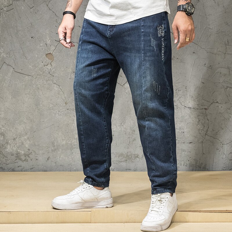 Grande taille Jean hommes 7XL 160KG vêtements pantalon Homme Stretch droit pantalon ample Denim bleu Plus Jean déchiré pantalon 44 46