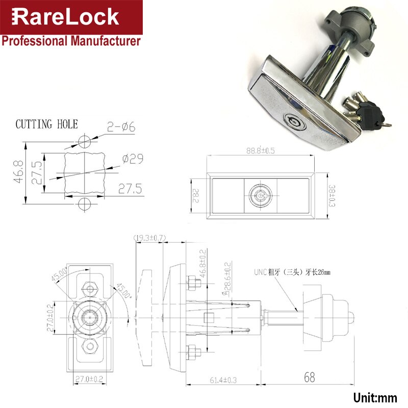 T Handle Vending Machine Lock with 3 Tubular Keys for Bussiness Equipment Train Plane Electrical Cabinet Rarelock g: 2701