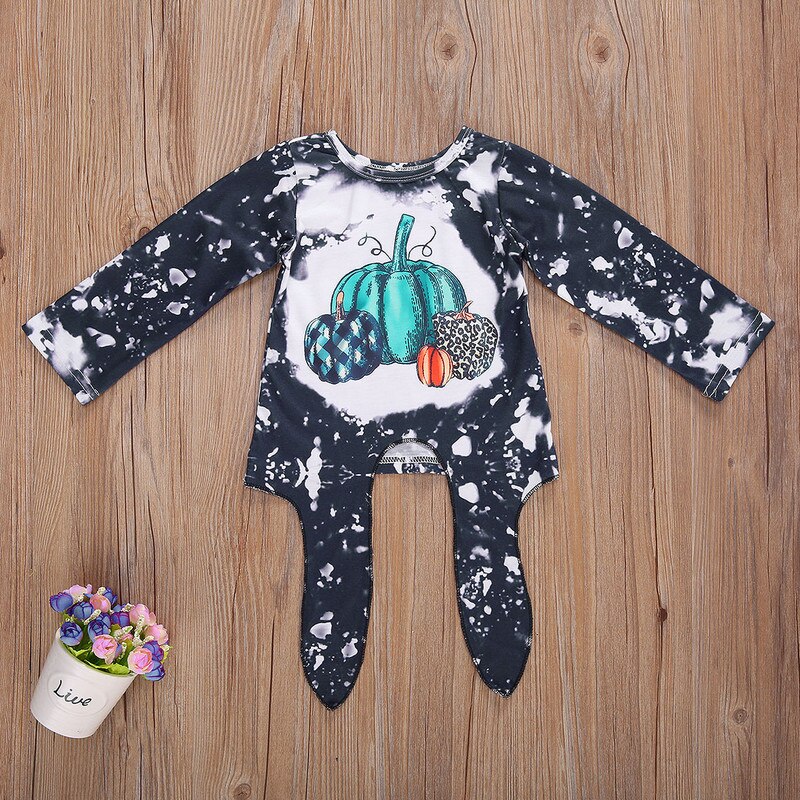 Dia das bruxas 1-5years crianças bebê primavera outono roupas abóbora topos t tie-tingimento algodão bowknot para meninas meninos moda 2020 quente