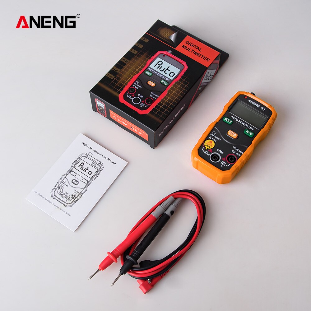 Aneng  s1 4000 teller digital ac/dc spenning strøm multimeter sann rms auto rekkevidde lcd automatisk multimetro tester: Gul