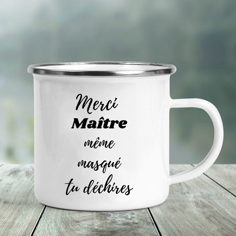 Merci maître tryck muggar kaffekoppar drycker vatten mjölk tekopp emaljmugg skola hem handtag drinkware bästa lärare: Xh3903-a015wh-8
