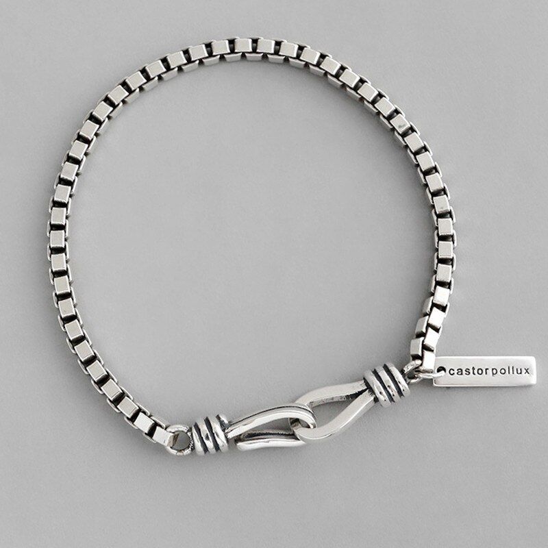 Foxanry 925 sterling sølv vintage armbånd terndy enkel kæde kæde armbånd bryllup smykker til kvinder størrelse 18.5mm justerbar: Castorpollux