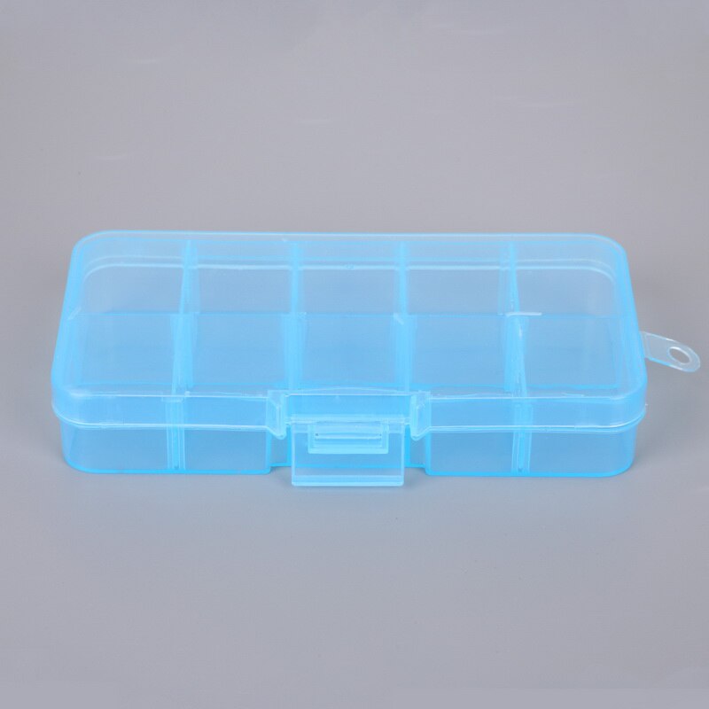 Caja de almacenamiento de plástico transparente ajustable, 10 rejillas de colores para herramientas de costura de componentes pequeños, caja organizadora de botones de cuentas: Blue