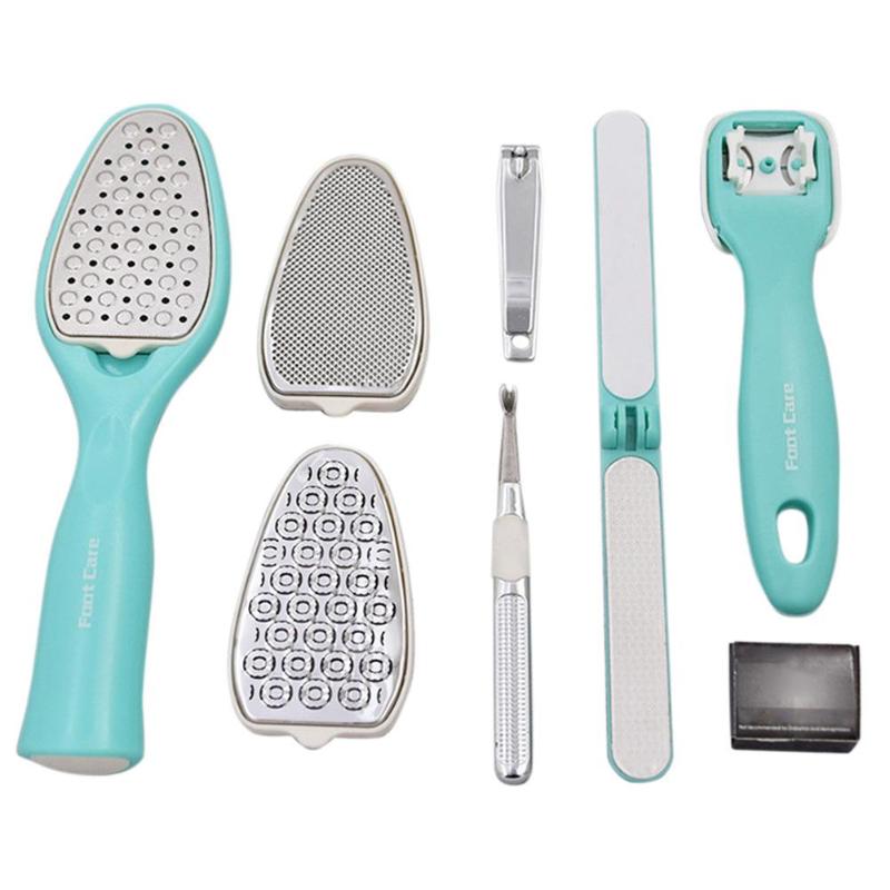 8 in 1 Removable Pedicure Feet Rasps Callus Shaver Remover Replaceable Foot File Hard Dead Skin Trimmer Tools Manicure Sets