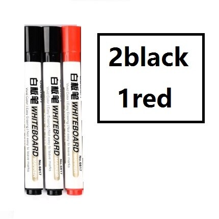 3Pcs Erasable Whiteboard Marker Pen Liquid Type Black Blue Red School Class Home Teaching Kids Drawing Office Meeting 6817: 2black 1red