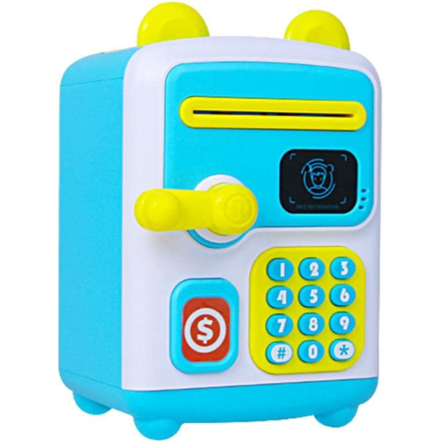 Alcancía electrónica automática para niños, alcancía con reconocimiento facial simulado, contraseña, ATM, caja de seguridad, juguetes,: Blue