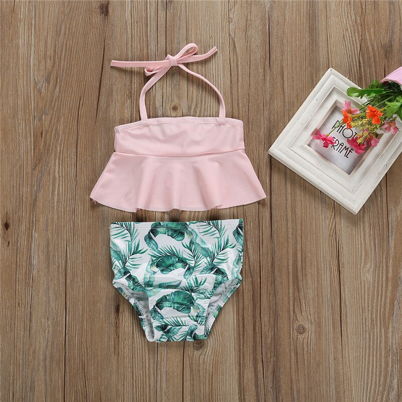 2 stk baby kid pige blomster badetøj lyserøde tank toppe blade print shorts badedragt bikini badetøj sæt 1-6t